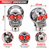 AutoBizarre Silver Chrome Metal Skull Shaped Gear Shift Knob with Red Illuminated Eyes LED Lights Universal for All Cars