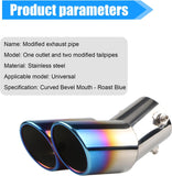 AutoBizarre Stainless Steel Burnt Blue Holographic Blue Round Shaped Dual Pipe Car Exhaust Tail Muffler Silencer Tip Car End Pipe Exhaust Show Pipe Universal for All Cars (Round Sloped Dual Pipe Curved Bent)