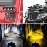 AutoBizarre Car Motorcycle 12V Headlight 4 Led Projector Lamp Dual Color Yellow White Fog Light Metal Body Spotlight Universal for All Bikes Cars SUVs etc.