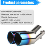 AutoBizarre Stainless Steel Burnt Blue Holographic Blue Round Shaped Dual Pipe Car Exhaust Tail Muffler Silencer Tip Car End Pipe Exhaust Show Pipe Universal for All Cars (Round Dual Pipe Curved Bent)