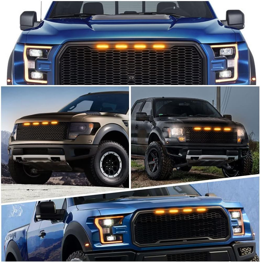 3-Piece Raptor Style Bumper Grille With Amber LED Lights For 2004-2019 Ford F-150