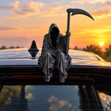 AutoBizarre Black Grim Ghost Reaper Figurine with Scythe Miniature Gothic Decor Statue for Car Spoiler, Desk, Home Décor