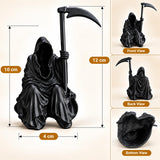 AutoBizarre Black Grim Ghost Reaper Figurine with Scythe Miniature Gothic Decor Statue for Car Spoiler, Desk, Home Décor