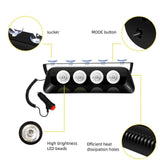 AutoBizarre 12V Car Dash Emergency Warning Strobe Red Blue Flasher Windshield Sucker 4 LED light With Multiple Flashing Modes For All Cars, Emergency Vehicles, etc.