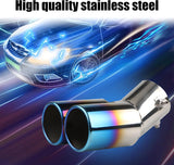 AutoBizarre Stainless Steel Burnt Blue Holographic Blue Round Shaped Dual Pipe Car Exhaust Tail Muffler Silencer Tip Car End Pipe Exhaust Show Pipe Universal for All Cars (Round Dual Pipe Curved Bent)