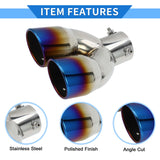AutoBizarre Stainless Steel Burnt Blue Holographic Blue Round Sloped Dual Pipe Curved Bent Car Exhaust Tail Muffler Silencer Tip Car End Pipe Tail Exhaust Show Pipe Universal for All Cars
