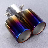 AutoBizarre Stainless Steel Burnt Blue Holographic Blue Round Shaped Dual Pipe Car Exhaust Tail Muffler Silencer Tip Car End Pipe Exhaust Show Pipe Universal for All Cars (Round Dual Pipe Straight)
