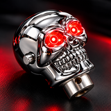 AutoBizarre Silver Chrome Metal Skull Shaped Gear Shift Knob with Red Illuminated Eyes LED Lights Universal for All Cars