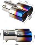 AutoBizarre Stainless Steel Burnt Blue Holographic Blue Round Shaped Dual Pipe Car Exhaust Tail Muffler Silencer Tip Car End Pipe Exhaust Show Pipe Universal for All Cars (Round Dual Pipe Straight)