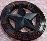AutoBizarre 3D Raised Matte Black Round Star Texas Edition Metal Monogram Emblem Badge Sticker for All Cars & Bikes