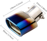AutoBizarre Stainless Steel Burnt Blue Holographic Blue Square Shaped Pipe Car Exhaust Tail Muffler Grilled Silencer Tip Car End Pipe Tail Exhaust Show Pipe Universal for All Cars (Square Pipe Curved Bent)