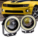 AutoBizarre Car Fog Lamp Blue Angel Eye LED DRL Projector Cob Light 89mm (3.5 inches Front , 2.5 inches Back) - Set of 2