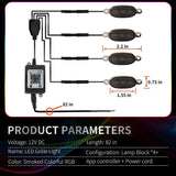 AutoBizarre Set of 4 pcs RGB Muticolor Music Controlled Smoked Shell Raptor Style Car Front Grill DRL Emergency Warning Off-Roading Lights With App and Remote Control for All Cars, Vans, SUV, Trucks