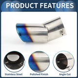 AutoBizarre Stainless Steel Burnt Blue Holographic Blue Oval Sloped Curved Bent Pipe Car Exhaust Tail Muffler Grilled Silencer Tip Car End Pipe Tail Exhaust Show Pipe Universal for All Cars