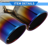 AutoBizarre Stainless Steel Burnt Blue Holographic Blue Round Sloped Dual Pipe Curved Bent Car Exhaust Tail Muffler Silencer Tip Car End Pipe Tail Exhaust Show Pipe Universal for All Cars