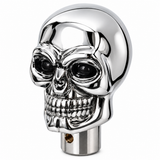 AutoBizarre Silver Chrome Metal Skull Shaped Gear Shift Knob with Red Illuminated Eyes LED Lights Universal for All Cars