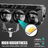 AutoBizarre Car Motorcycle 12V Headlight 5 Led Projector Lamp Dual Color Yellow White Fog Light Metal Body Spotlight Universal for All Bikes Cars SUVs etc