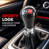 AutoBizarre Black Carbon Fiber GR Round Gear Shift Knob Gear Shifter Handle Universal for All Cars