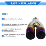 AutoBizarre Stainless Steel Burnt Blue Holographic Blue Round Sloped Dual Pipe Curved Bent Car Exhaust Tail Muffler Silencer Tip Car End Pipe Tail Exhaust Show Pipe Universal for All Cars