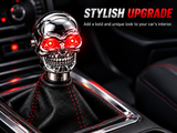 AutoBizarre Silver Chrome Metal Skull Shaped Gear Shift Knob with Red Illuminated Eyes LED Lights Universal for All Cars