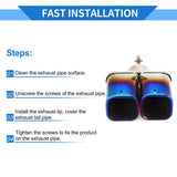 AutoBizarre Stainless Steel Burnt Blue Holographic Blue Square Shaped Dual Pipe Car Exhaust Tail Muffler Silencer Tip Car End Pipe Tail Exhaust Show Pipe Universal for All Cars (Square Dual Pipe Curved Bent)