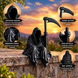 AutoBizarre Black Grim Ghost Reaper Figurine with Scythe Miniature Gothic Decor Statue for Car Spoiler, Desk, Home Décor