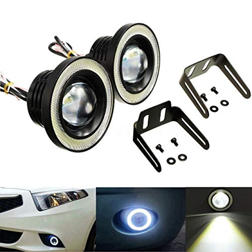 AutoBizarre Car Fog Lamp Angel Eye LED DRL Projector Cob Light 89mm (3