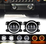 AutoBizarre 4 inch White Amber Ring DRL Fog Light Round White Light LED Fog Light Assembly Fog Lamp Compatible with All Cars