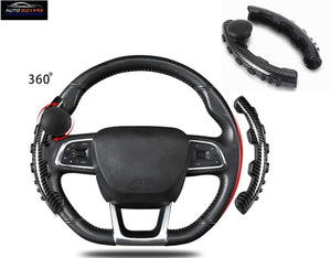 AutoBizarre Car Anti Skid Non Slip Black Carbon Fiber Decoration Steering Wheel Grip Covers with Spinner Booster Handle Knob Ball Universal for All Cars - Set of 2 pcs