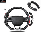AutoBizarre Car Anti Skid Non Slip Black Carbon Fiber Decoration Steering Wheel Grip Covers with Spinner Booster Handle Knob Ball Universal for All Cars - Set of 2 pcs
