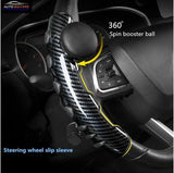 AutoBizarre Car Anti Skid Non Slip Black Carbon Fiber Decoration Steering Wheel Grip Covers with Spinner Booster Handle Knob Ball Universal for All Cars - Set of 2 pcs