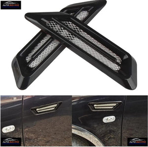 AutoBizarre Car Styling Decorative Side Vents Air Flow Duct Grill Sticker Black Color with Silver Grill Universal for All Cars - Set of 2 pcs